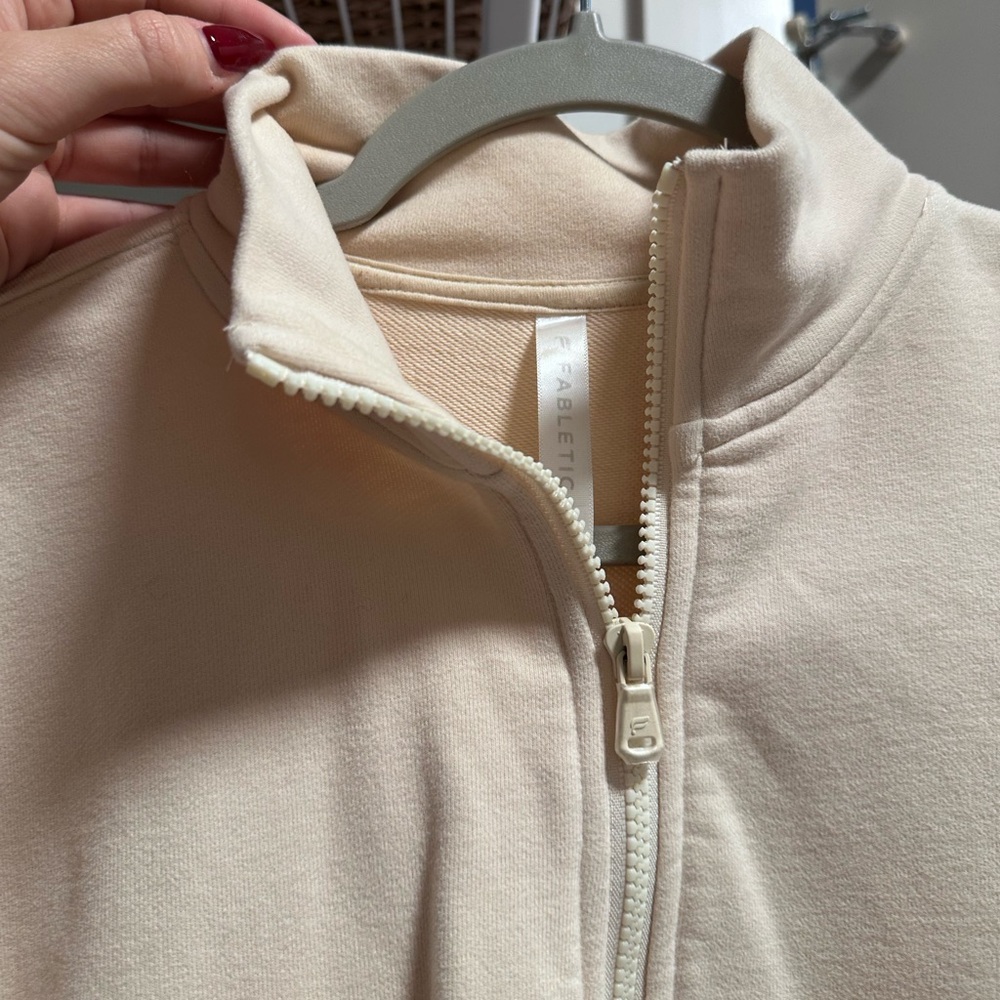 Fabletics Light Beige Quarter-Zip Pullover - image 3